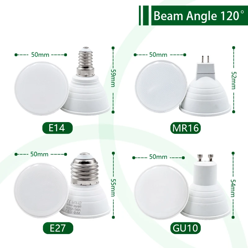 GU10 MR16 Led Bulb E27 E14 6W AC 220V 230V 240V Beam Angle 24 120 Degree Spotlight For Home Energy Saving Indoor Light Bulb