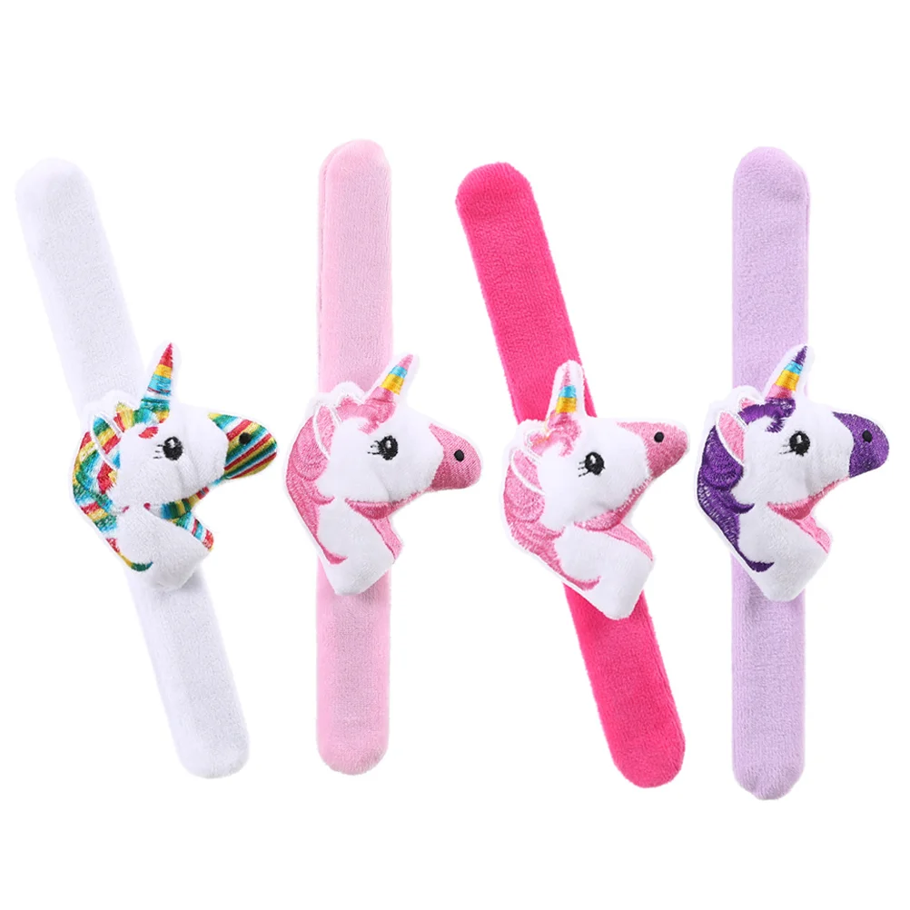 

4pcs Cartoon Unicorn Slap Bracelet Plush Animal Slap Band Slap Bracelet Party Supply Mixed Color