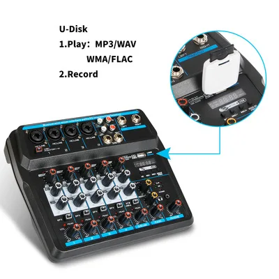 

U6 Mini 6 Channel USB Audio Mixer Console with Wireless Connect Sound Mixing DJ Controller