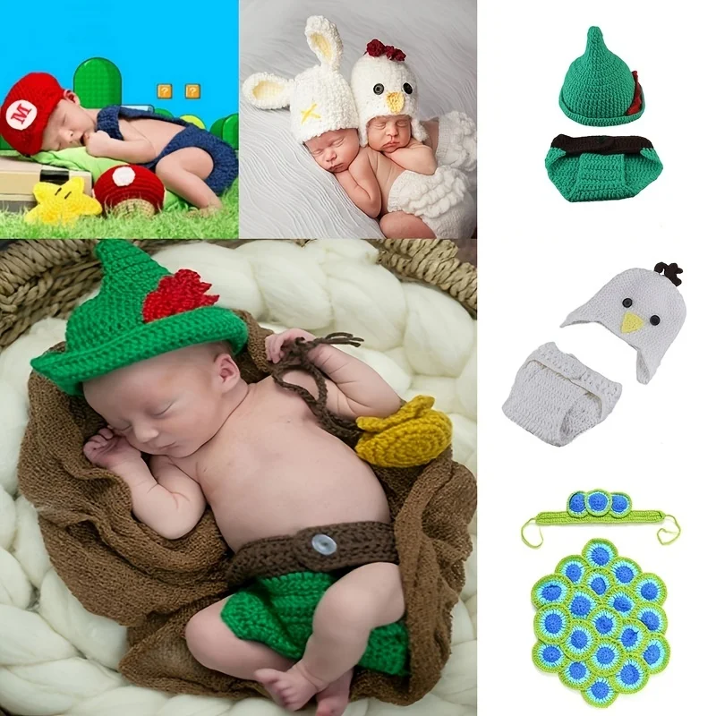 

Newborn Baby Clothes Girls Boys Crochet Knit Costume Photo Photography Animal Baby Caps Prop Accessories