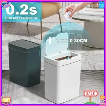 15L Smart Bathroom Trash Can, Automatic Bagging, Electronic Touchless Trash Can, White Slim Smart Sensor Garbage Bin, Waterproof