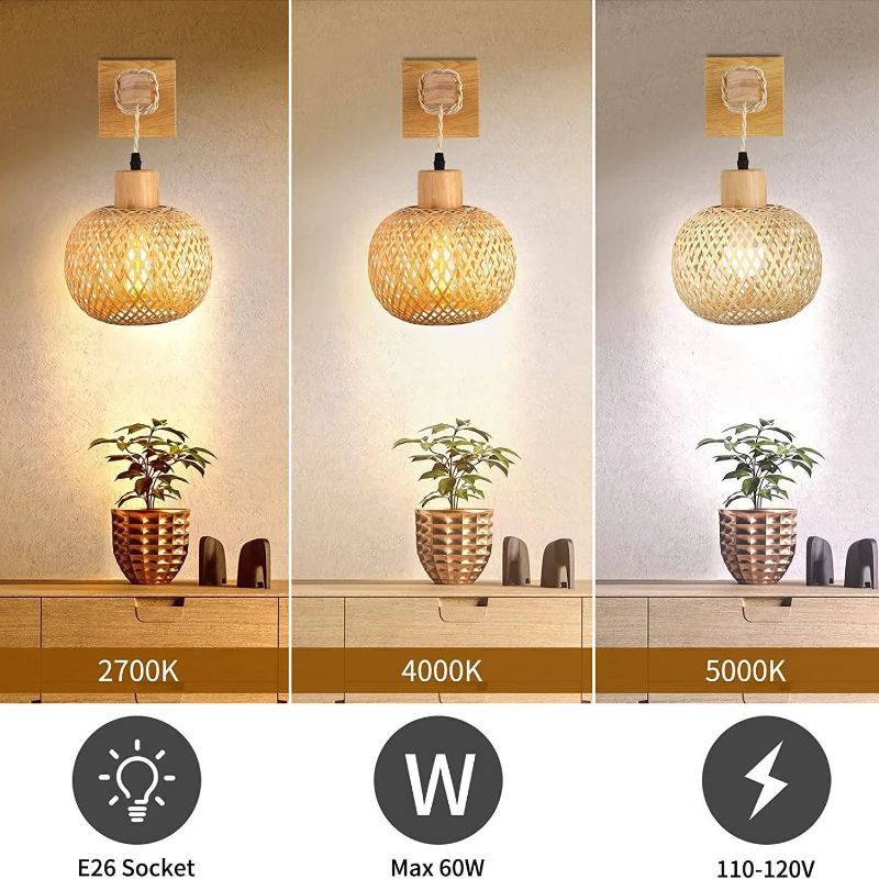 Bamboo Lantern Wall Lamp Natural Rattan WickerE27Chandeliers Hand-Woven Bamboo Room Decor Lampshades Wall Light Fixtures nordic led light led wall lamp wall light