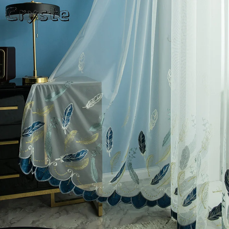 

Translucent Partition Light Luxury High-end Custom Curtain Embroidery Nordic Embroidered Curtains for Living Dining Room Bedroom