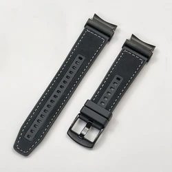 Premium Dual Material Strap for Smartwatches - Silicone & Leather Bracelet (Black White)