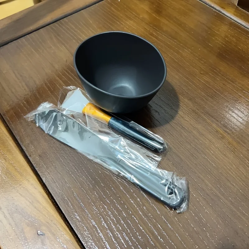 1-Set Silicone Facial Mask Mixing Bowl Kit - DIY Skincare & Mud Mask Preparation Tools with Black Bowl, Applicator Brush