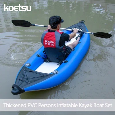 

KOETSU 1-2 Persons Inflatable PVC Kayak Fishing Canoe Dinghy 3.0/3.7 M Single/Double Kayak Boats for Rafting Water Sports