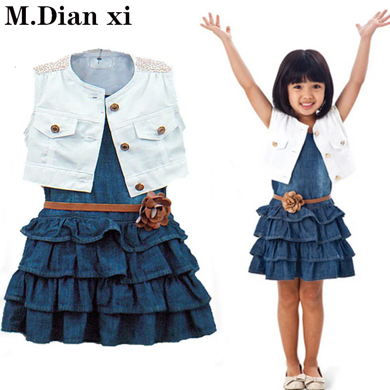 Children-s-Wear-Summer-2023-Girls-Navy-Style-Retro-Denim-Vest-Dress-Set ...