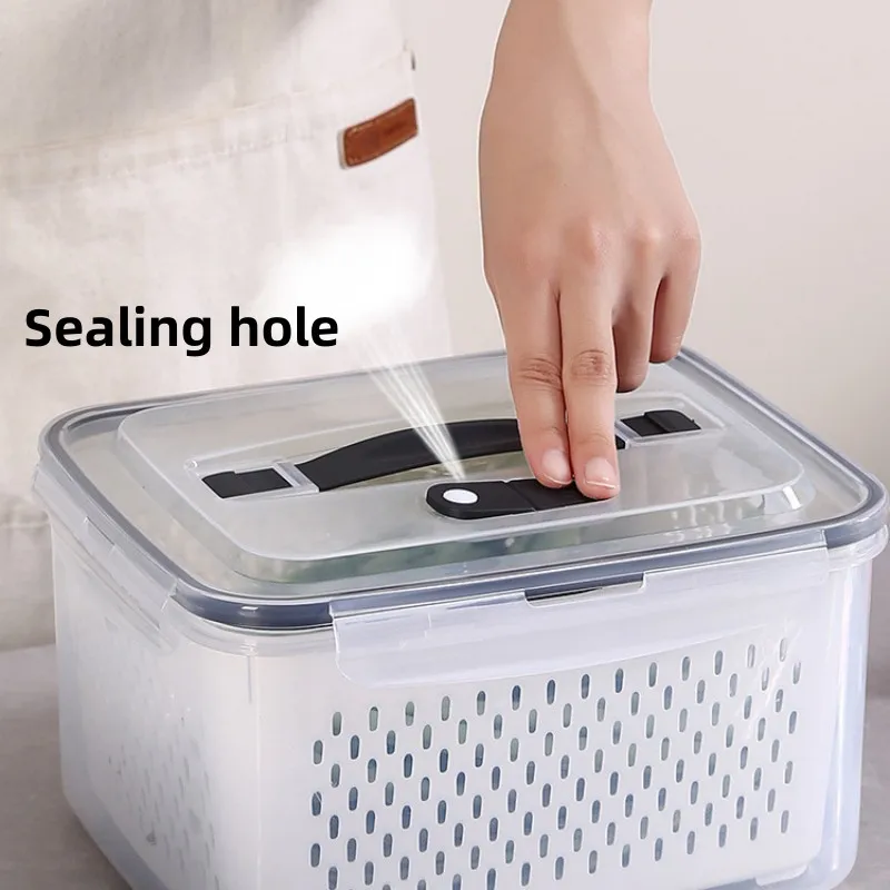 냉장고 정리함 냉장고 보관함, 신선한 야채 과일 상자, 배수 바구니 보관 용기, 식료품 저장실 주방 정리함 냉장고 수납정리함 냉동실정리용기 냉장고 정리용기 팬트리 정리함