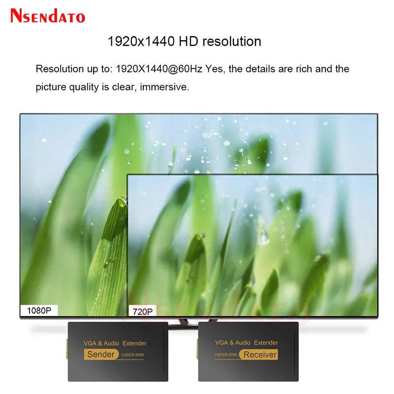 1080P VGA Extender sender Receiver 100m with Audio over Cat 5e/6 RJ45 ethernet Adapter EU USA Plug for Monitors Projector HDTV
