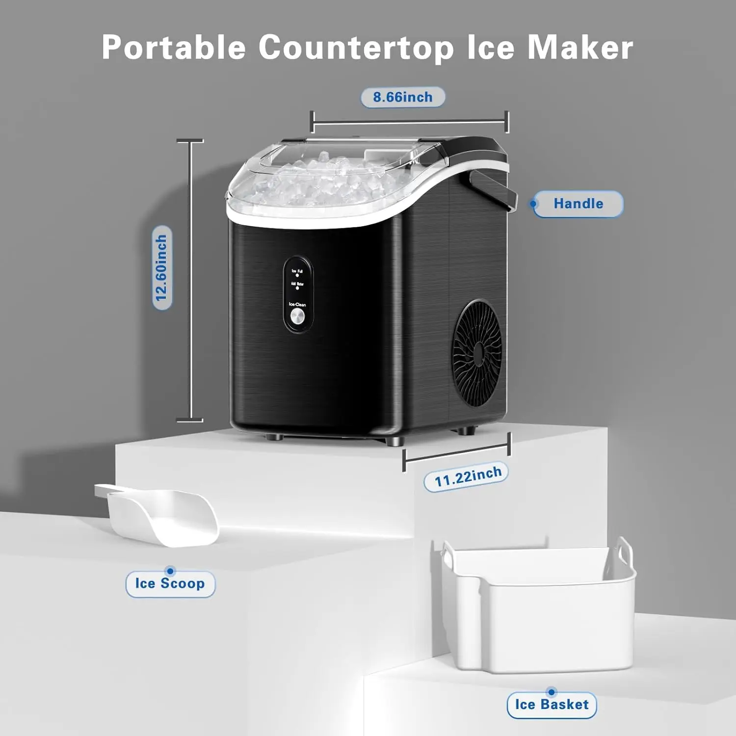 Ice Makers with Soft Pellet Ice, Pebble Ice Maker Machine with Self-Cleaning, 35.5Lbs/24Hrs, One-Clic