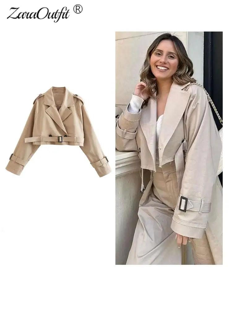 

Turn-Down Collar Long Sleeve Lady Cropped Jacket Solid Adjusted Bandage Buttons Female Blazer 2023 Spring Office Women Jackets