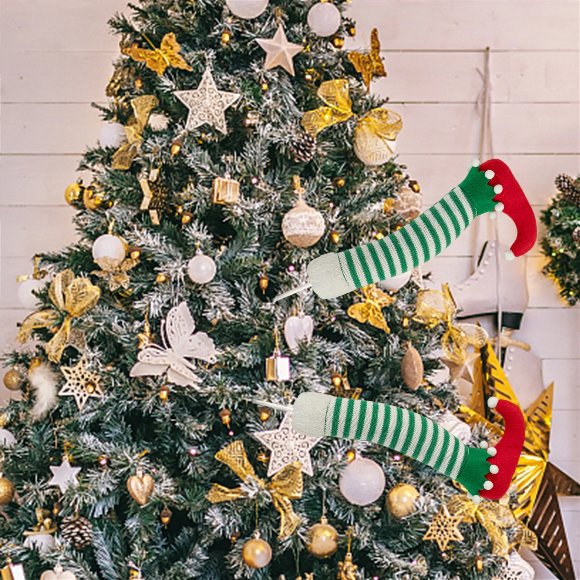 Glittery Elf Hat and Shoes Christmas Tree Decorations for Festive Holiday Display with Sparkling Charm
