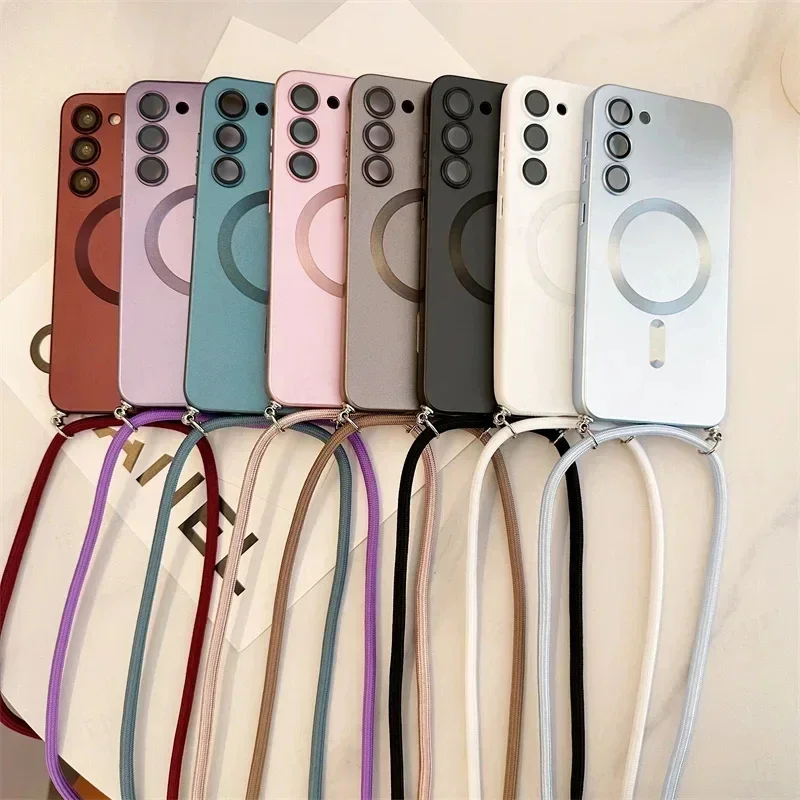 Luxury Crossbody Lanyard Strap Magnetic Silicone Case - Soft Cover Design