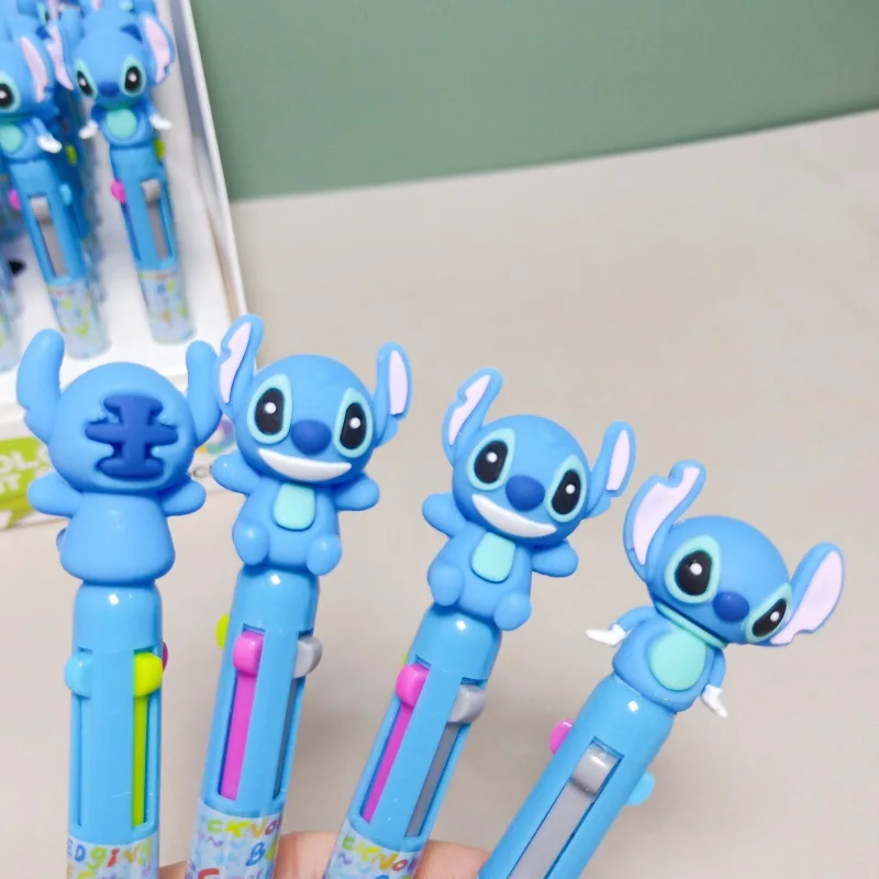 6/36pcs Disney Silicone Stitch 4 Color Ballpoint Pen Short Rod, Cute Student DIY Multi Color Press Hands Pen Stationery Gifts 3