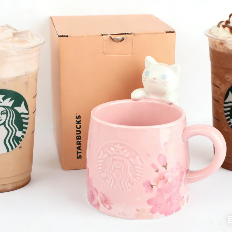 طقم كوب وصحن ستاربكس ساكورا بلو تيت بسيراميك وردي...