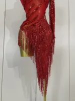 Sparkly Rhinestones Tassel Sexy See-Through Dress Women One Shoulder Latin Dance Outfits Bars Nightclub Party Stage Costume - Image 6