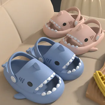 2024 Children Shark Slippers Summer Boys Girls Non-slip Soft Thick Bottom Sandals Cute Eva Slides Kids Women Beach Flip Flops 1