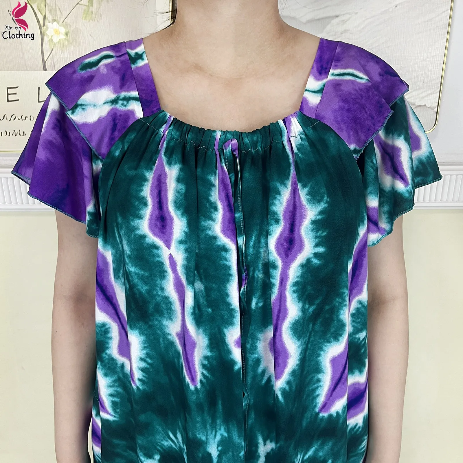 2025 Latest African Summer Short Sleeve Dress Tie-dyed Loose Boubou Maxi Islam Women Casual Dress Muslim Tradition Abaya Clothes 5