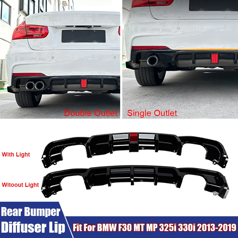 High Quality Rear Bumper Diffuser Lip Kit Black Double / Single Outlet Car Accessories Fit For BMW F30 MT MP 325i 330i 2013-2019 1
