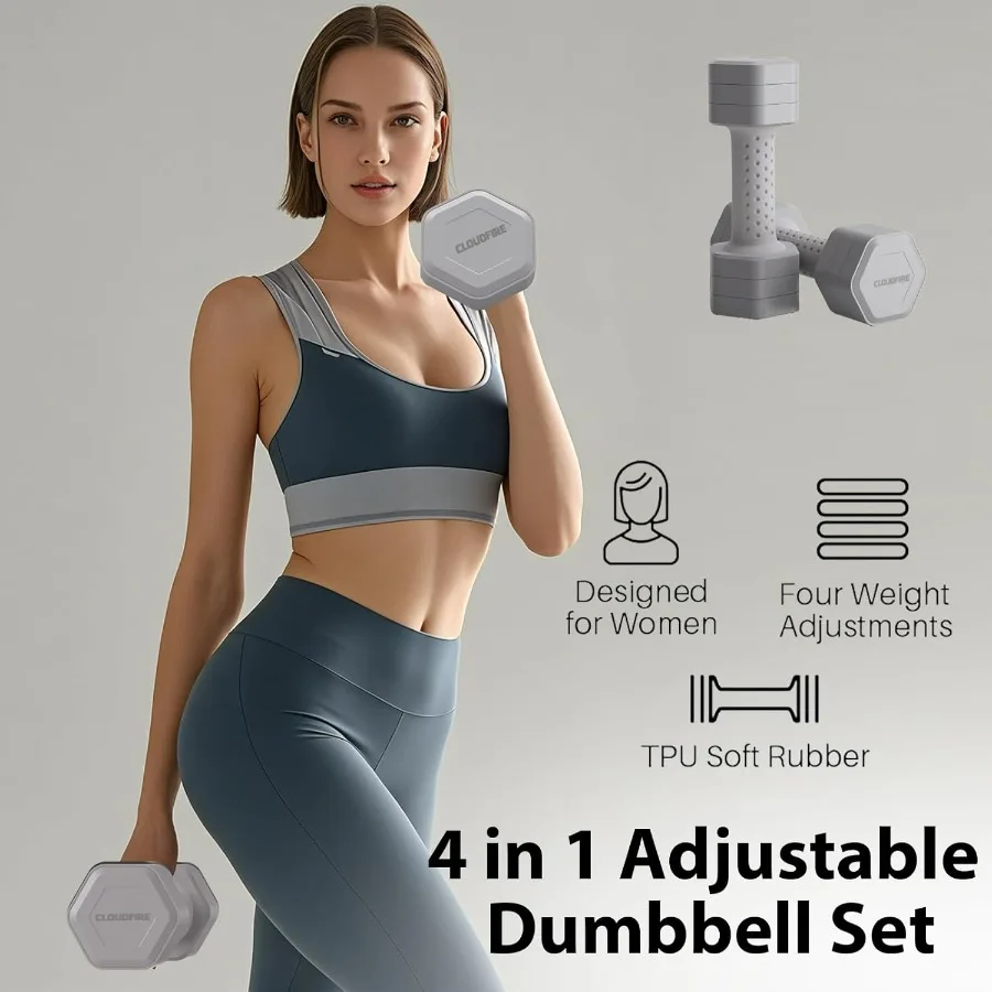 Adjustable Dumbbell Set of 2, 4 in 1 Free Weights Dumbbells Set, Hand Weights for Women at Home, 5 lb Dumbbells Set with Non-sli