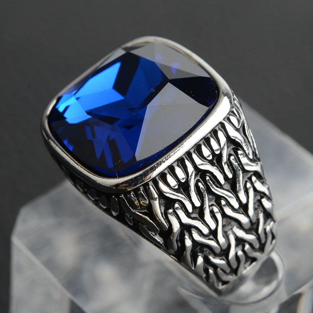 Stainless Steel Mens Rings Gold Silver-Color Red Blue Rhinestone Simple Luxury for Male Boy Jewelry Creativity Gift Wholesale 2