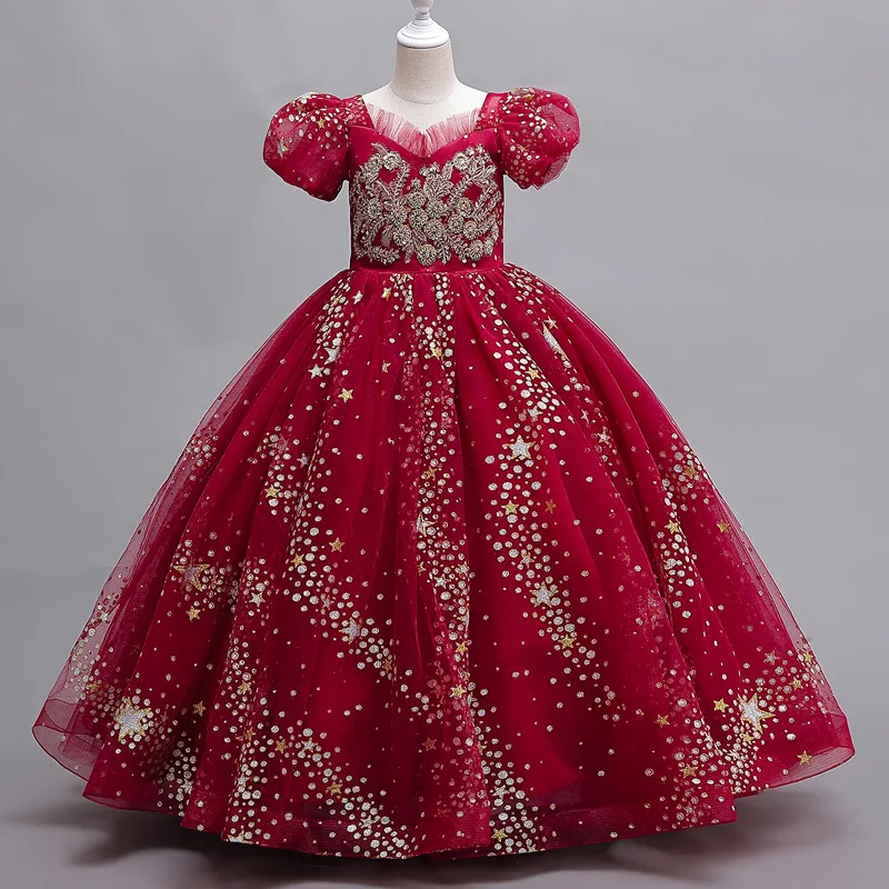 

Girls' formal attire children's performance flower children's clothing wedding dress long girl sequin dress performance clothing