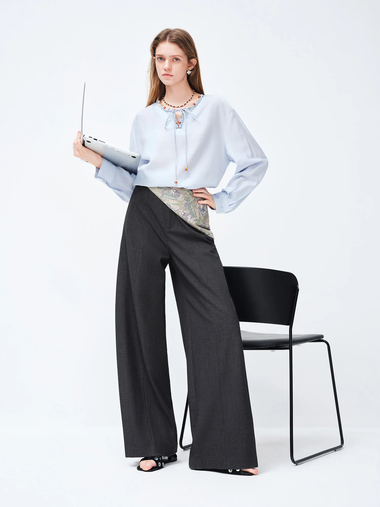 FSLE 2026 Spring Women's Wide Leg Trousers Wool Blend Acetate Pants High Waist Office Chic Pant Versatile Minimalist Soft Pants