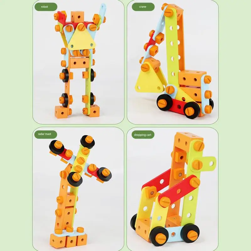 Wooden Construction Tools Wooden Tool Box Set Educational Pretend Play Construction Toy STEM Nut Disassembly Toys With Blocks