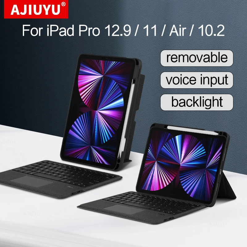 Teclado Smart Voice para Ipad Pro Touchpad Retroiluminação Tampa Separável Air Air 10.5 10.2 2023 2023 Ipad Pro 11 12.9 5th 4th 4th 4th 10.2 2023 2023