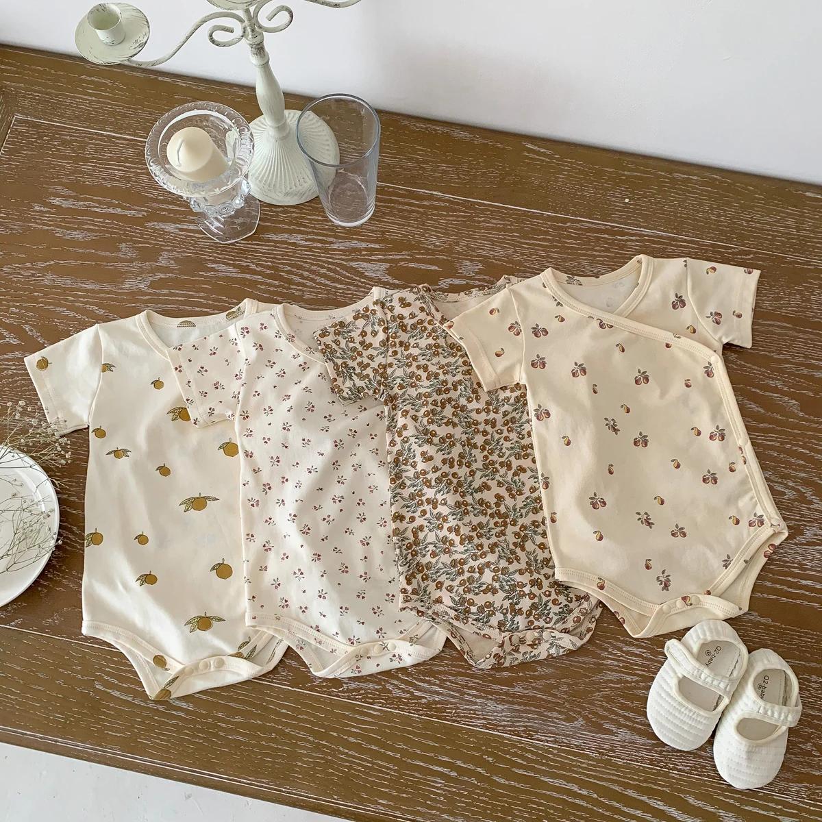 Newborn Girls Boys Baby Romper Fruit Flower Print Short-sleeved Cotton Soft Jumpsuit Infant Clothes 4
