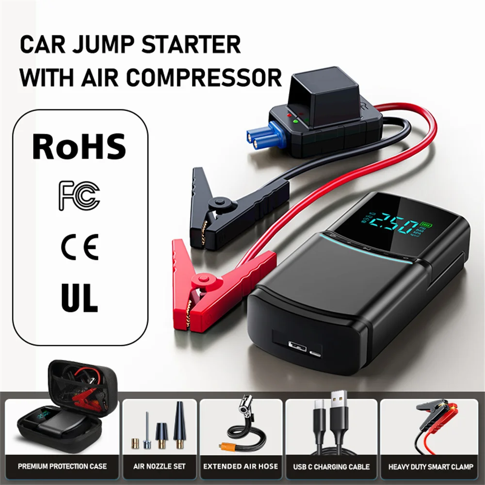 ISFRIDAY 4 in 1 Car Jump Starter Air Pump 150PSI Air Compressor 10400mAh Peak Current 2000A Starter Device Digital Tire Inflat