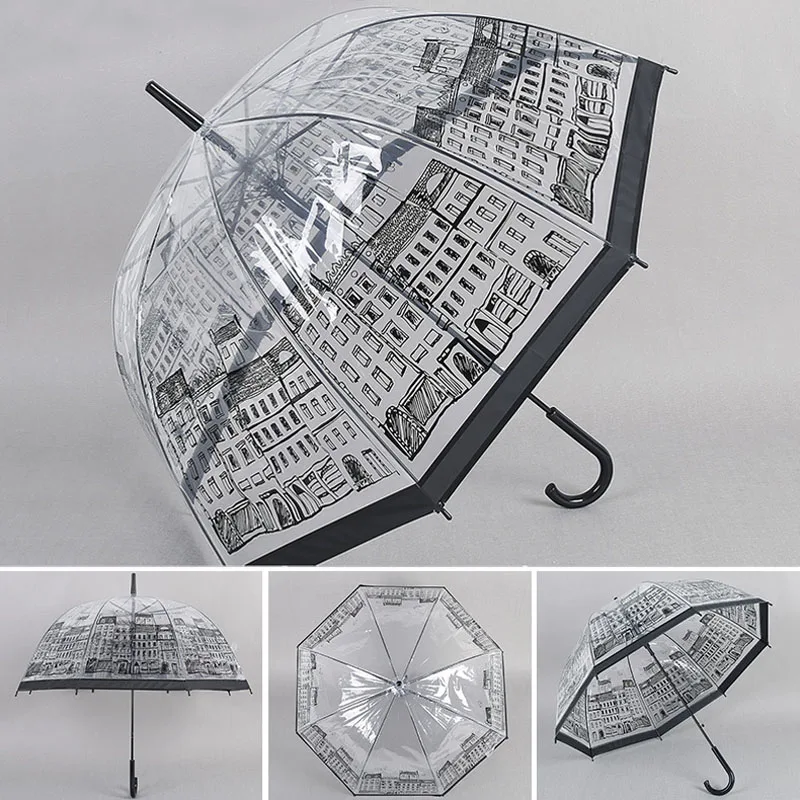 Women Transparent Umbrellas Mushroom Umbrella Long Handle Large