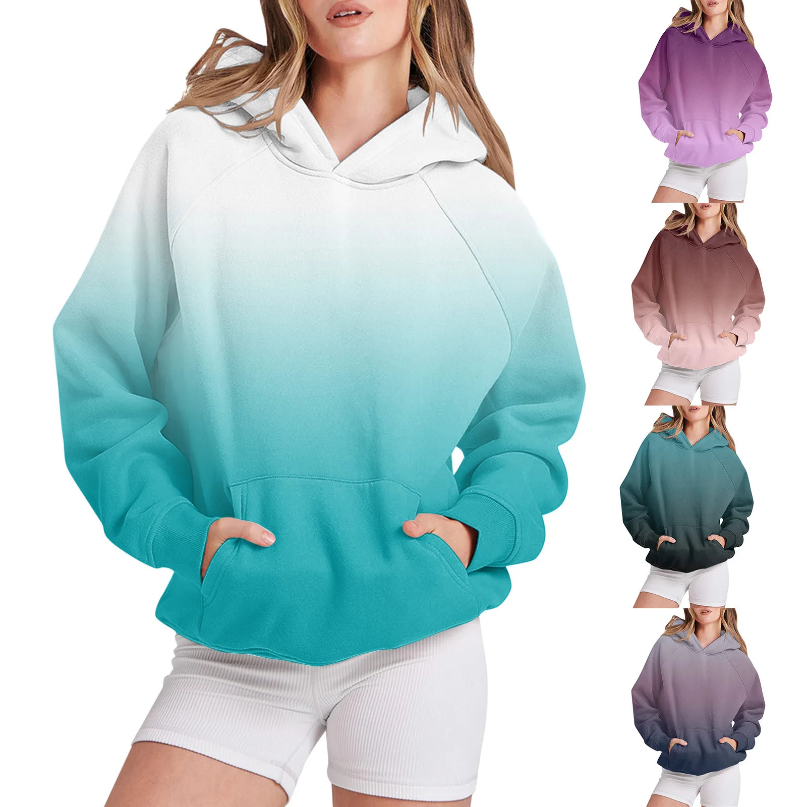 

Women Basic Fleece Letter Loose Hoodie Sweatshirt Long Sleeve Pocket Drop Shoulder Pullovers Exercise ropa mujer