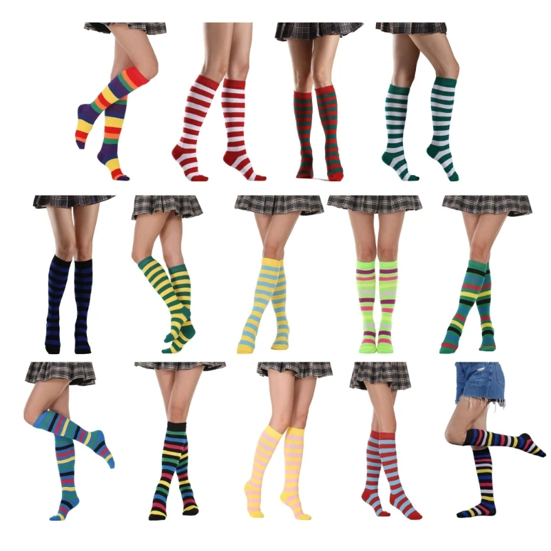 Colorful Striped Knee High Socks Stripe Knee Colored Tube Socks Soft Comfortable