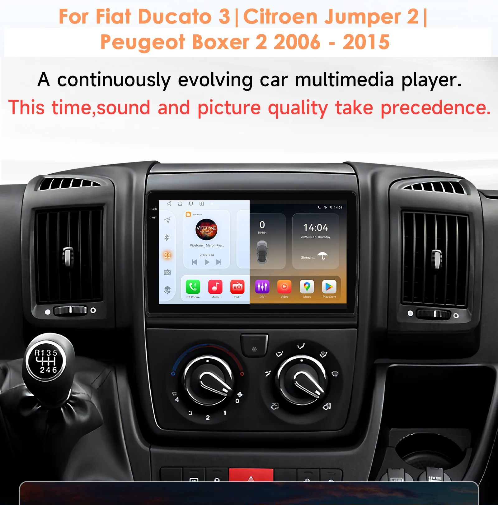 6115 Carplay Android 14 Auto autoradio stéréo pour Fiat Ducato 3/Citroen Jumper 2/Peugeot Boxer 2 multimédia GPS 360 écran de caméra