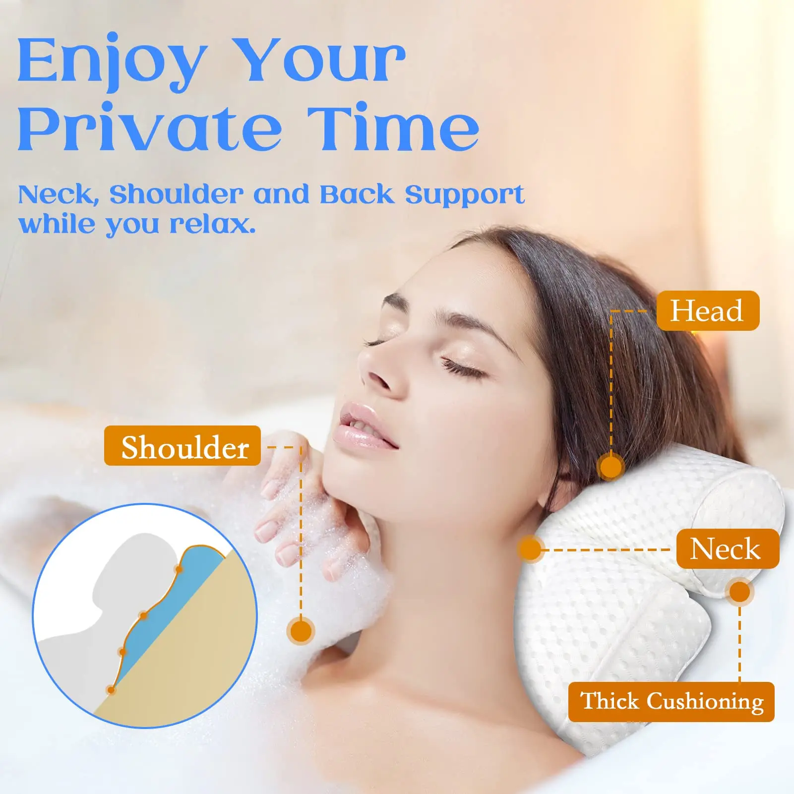 Bath Pillow 1PC Bath Pillow for Tub with 3D/4D Waterproof Air Mesh Neck and Back Support Bathtub Accessories