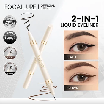 FOCALLURE 더블 엔드 리퀴드 아이라이너, 방수 미세 팁, 빠른 건조, 침수 방지, 오래 지속되는 블랙 아이 펜슬, 메이크업 도구
