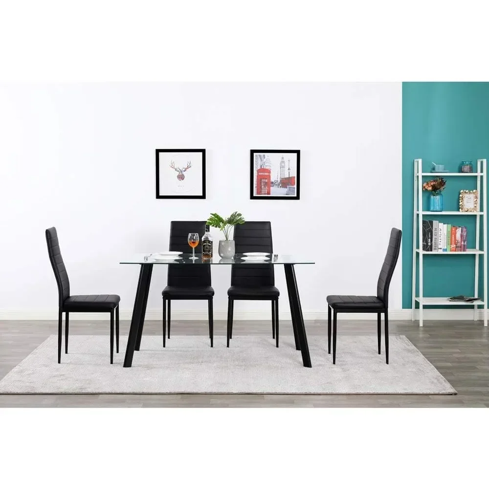 Black Dining Chair Set of 4, Leather Dining Chairs with Curved Back & Foot Cap Protection for Dining Kitchen Living Room 6