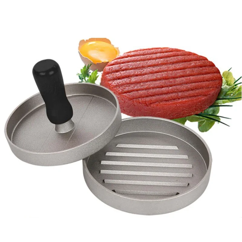 1 Set Round Shape Hamburger Press Aluminum Alloy 11cm Hamburger Meat Beef Grill Burger Press Patty Maker Mold