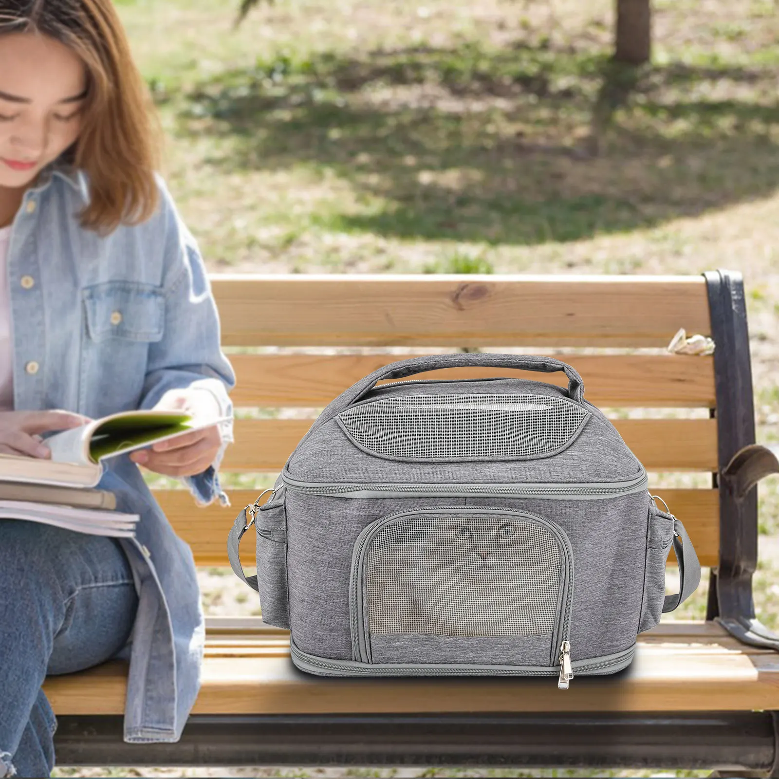 Light Gray Portable Pet Backpack for Travel and Hiking