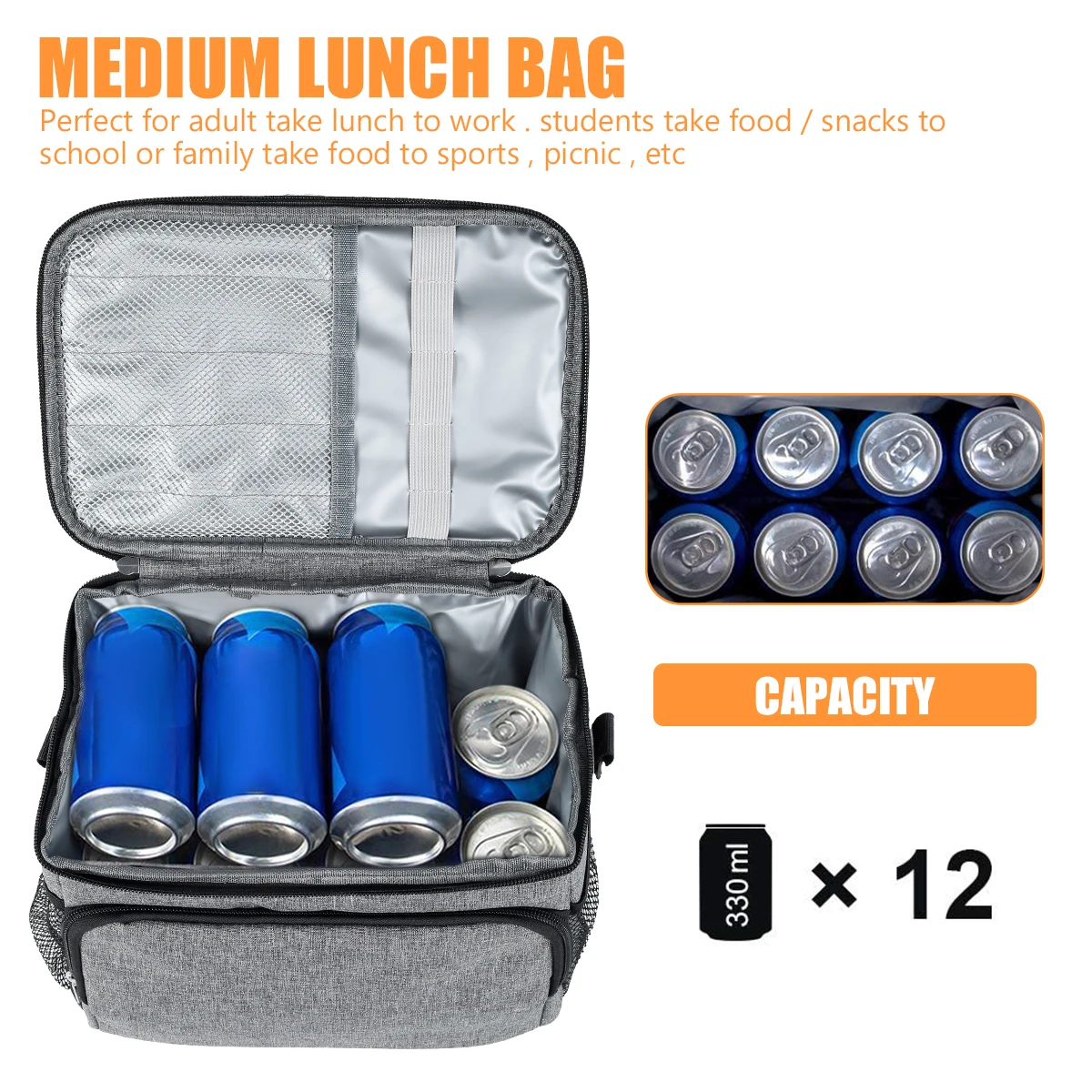 Insulated Lunch Bag Large Capacity Cooler Bag Bento Pack Student Bento Lunch Handbag Leakproof Thermal Organizer Bags