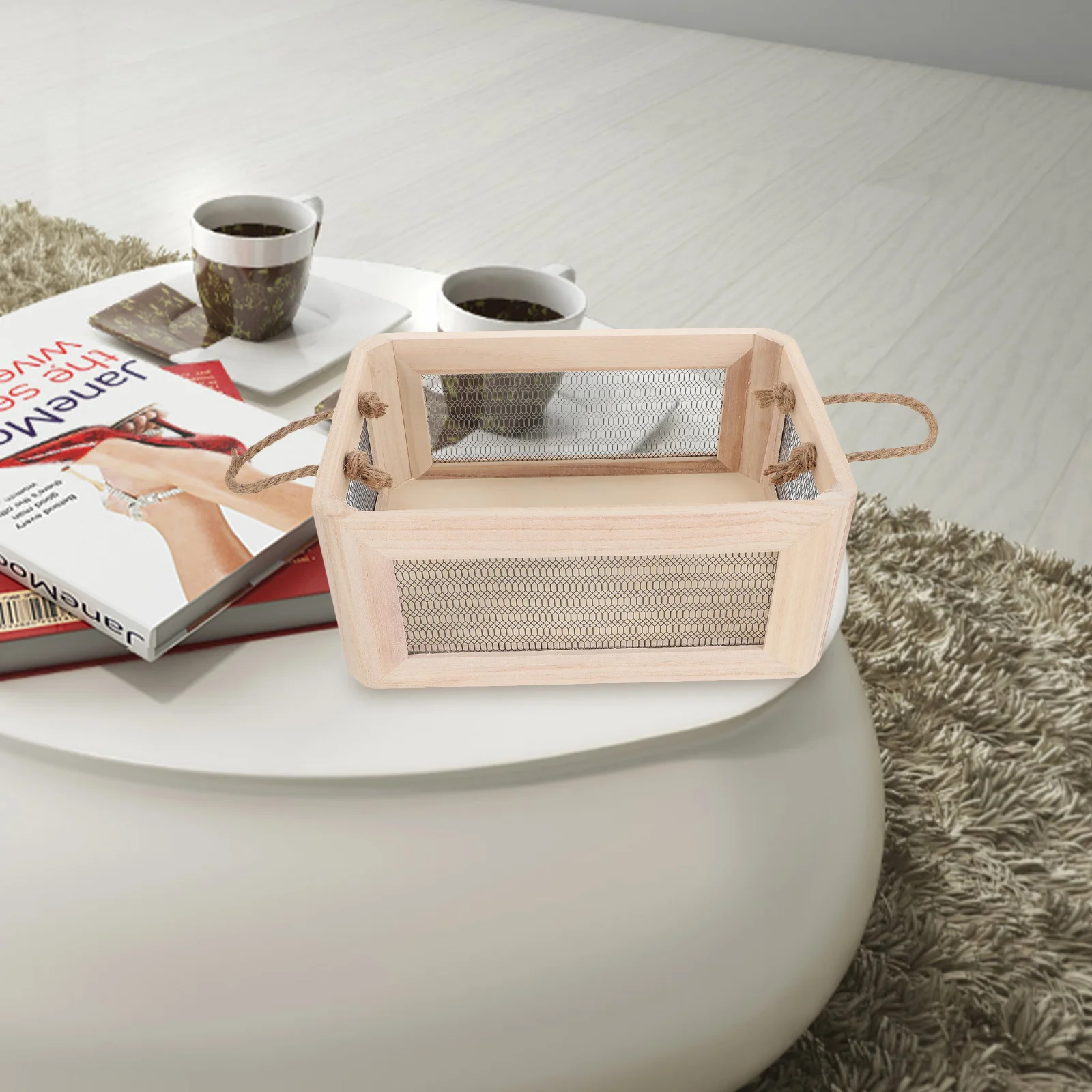 

Wall-mounted Solid Wood Storage Basket Hollow Wire Mesh Wooden Frame Display Box Office Boxes for Shelves Metal Crates