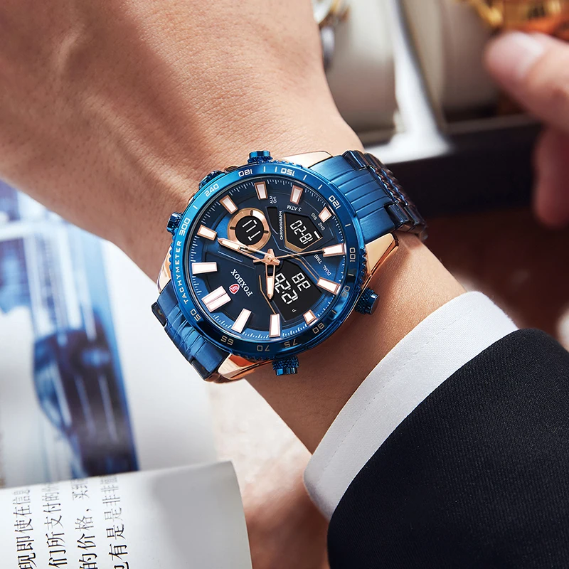 Men Watches Quartz Digital Male Clock Military Sport Blue Stainless Steel Man's Wrist watch_voghion.com