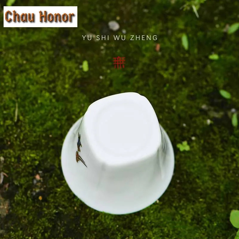 2pc/set Dunhuang Frescoes Ceramic Teacup Dehua White Porcelain Teaware Small Fragrant Master Cup Japanese Sake Wine Cups 60ml