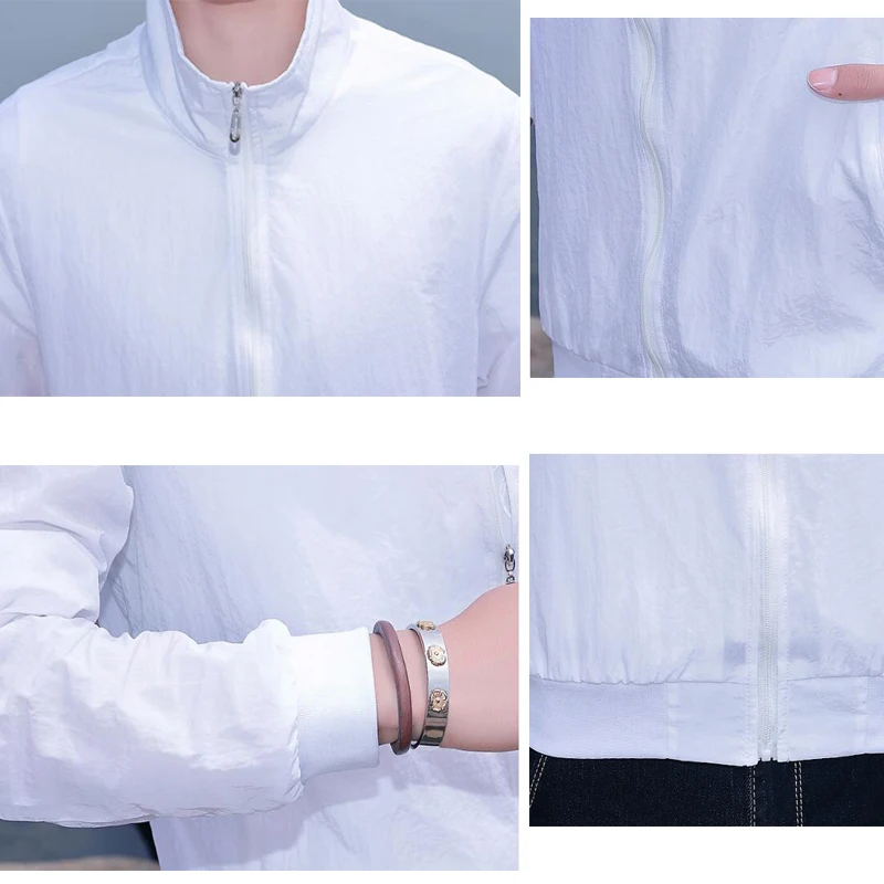 Men's Summer Outdoor Ice Silk Sunscreen Clothes Light and Thin 2024 Large Standing Collar Hatless Sunscreen Clothes