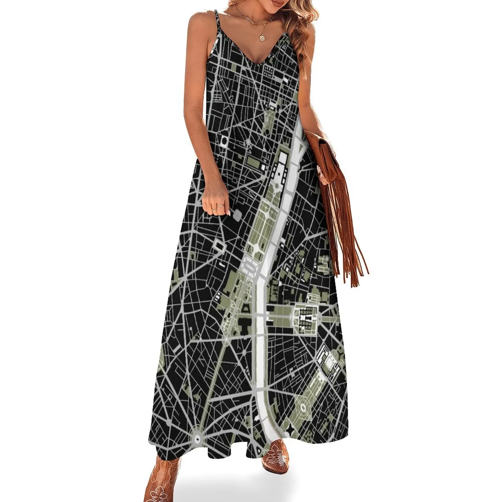 

New Paris city map engraving Sleeveless Dress dress summer ladies dresses for special occasion Women's dresses