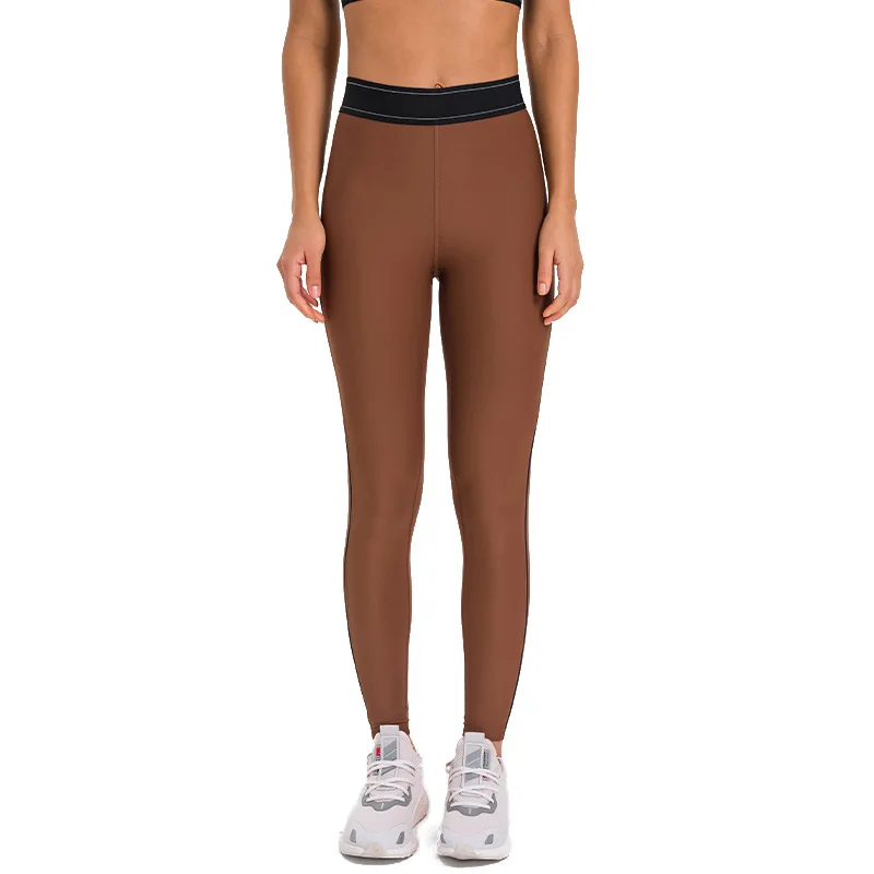 Women\'s Contrasting Color  Pants, High Waist, Hip Movement Fitness Pants, White Stitching Tights, Running, Fashion