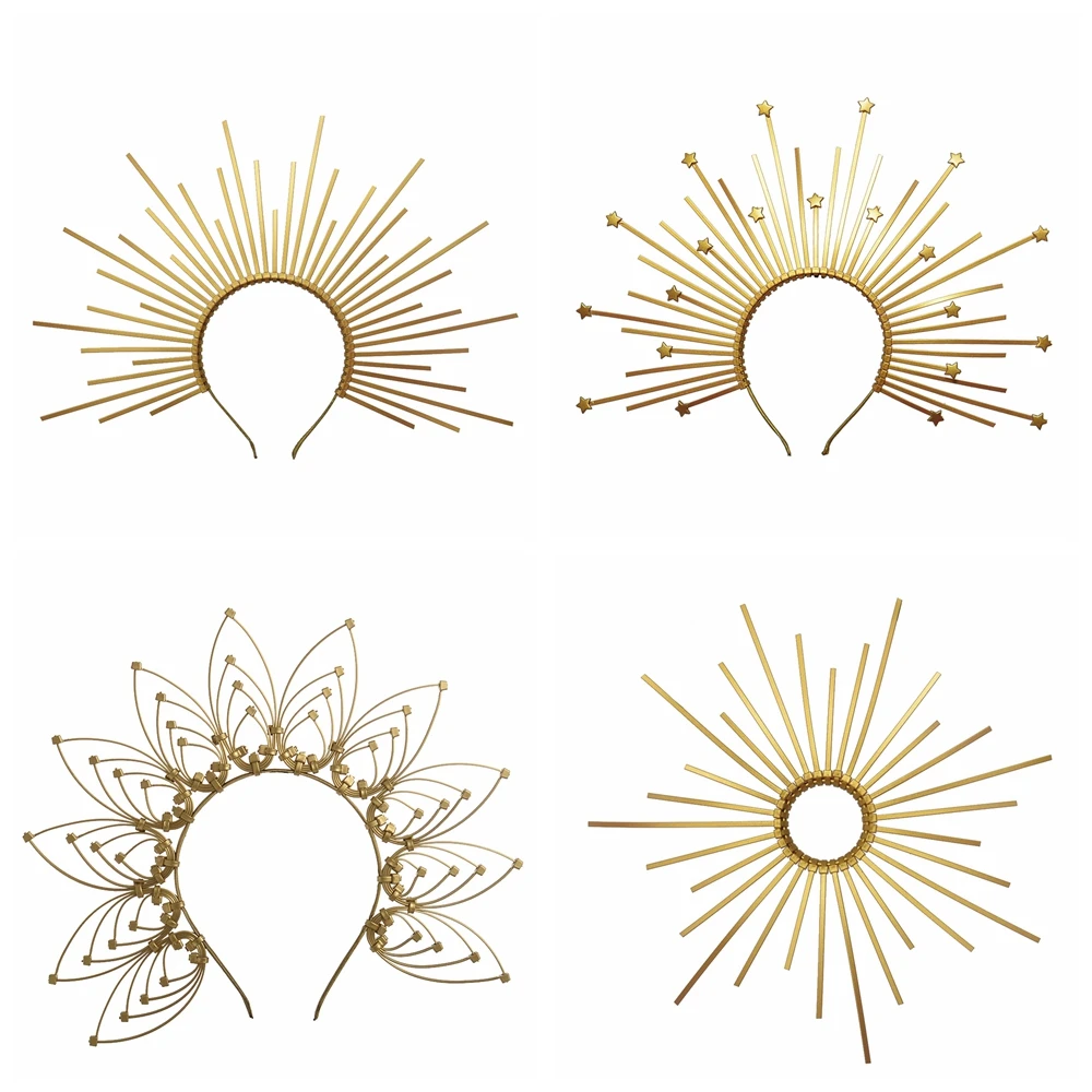 Halo Crown Spike Headpiece Goddess Sunburst Plastic Gold Met Gala Angel Goth Cosplay Accessories costume headband