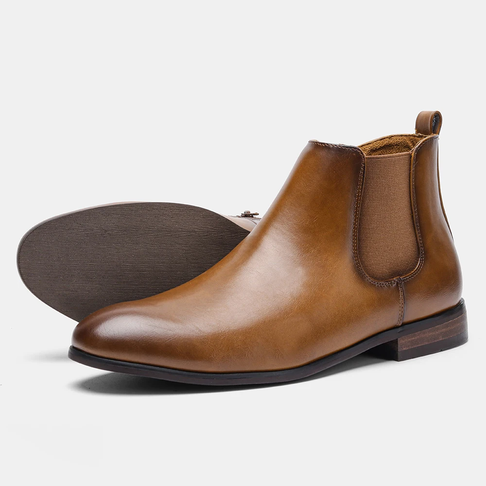 Size 39-48 Men Chelsea boots with zipper Fashion Leather Ankle boots for men