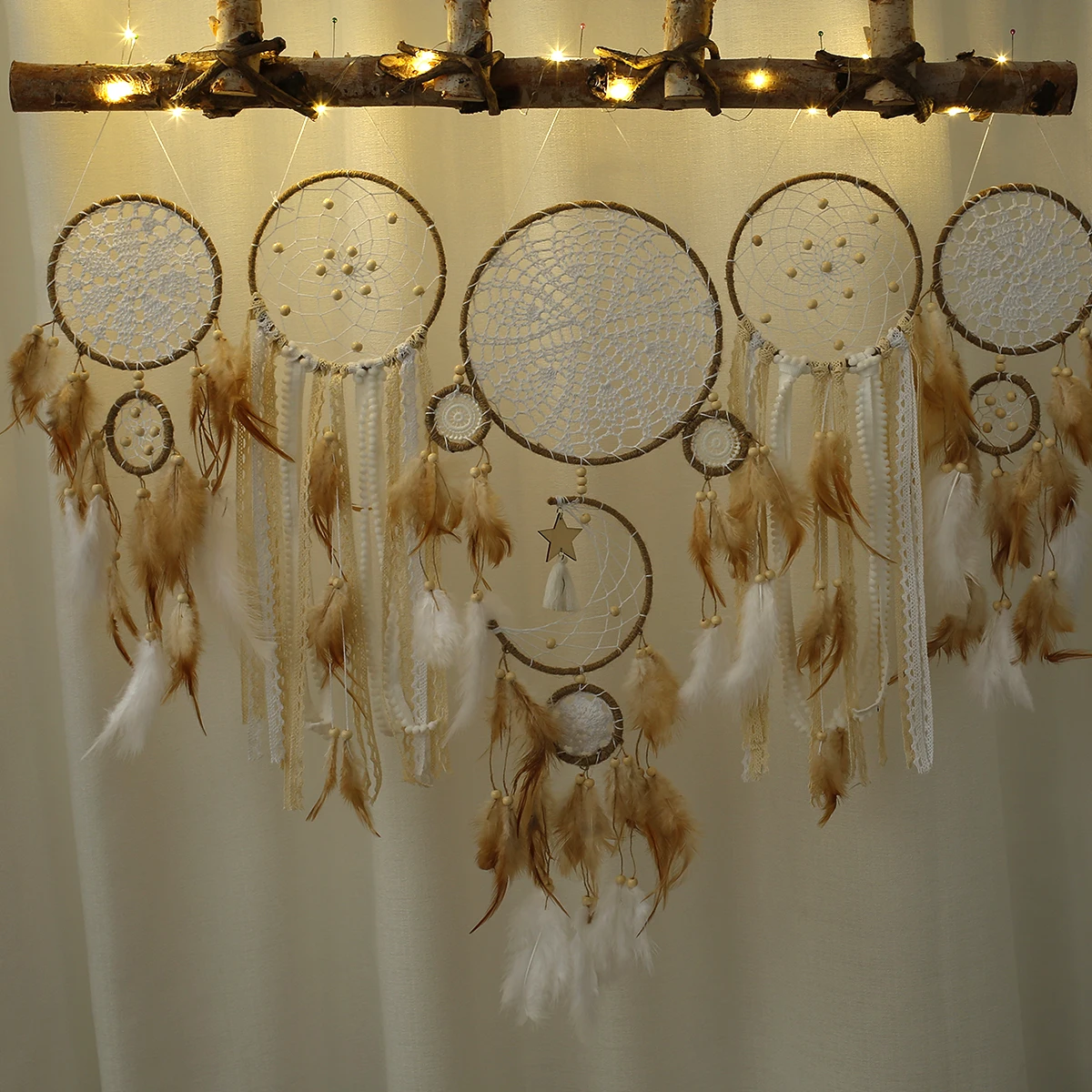 

5Pcs Dream Catcher Set Feather Dream Catcher with Light String Exquisite Dreamcatcher Wall Hanging Decoration Creative Hanging